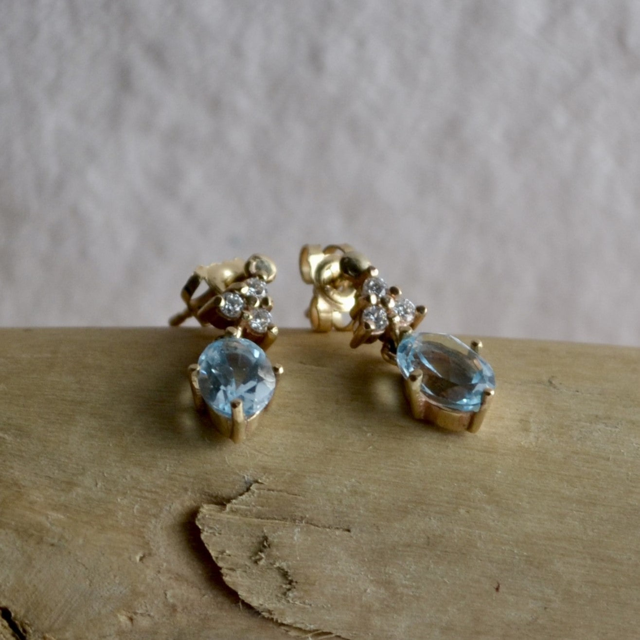 Your Something Blue - Gold Diamond & Topaz Drop Earrings
