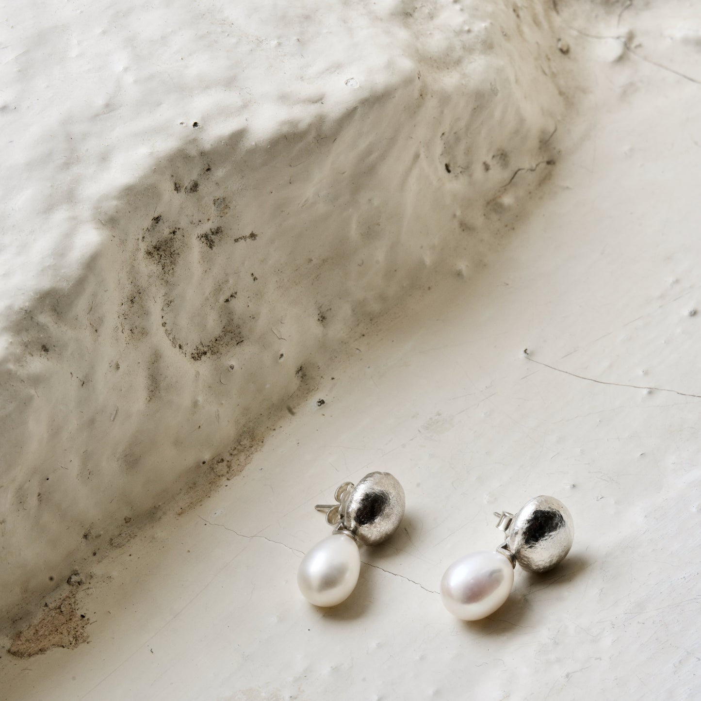 Silver Pearl Drop Studs