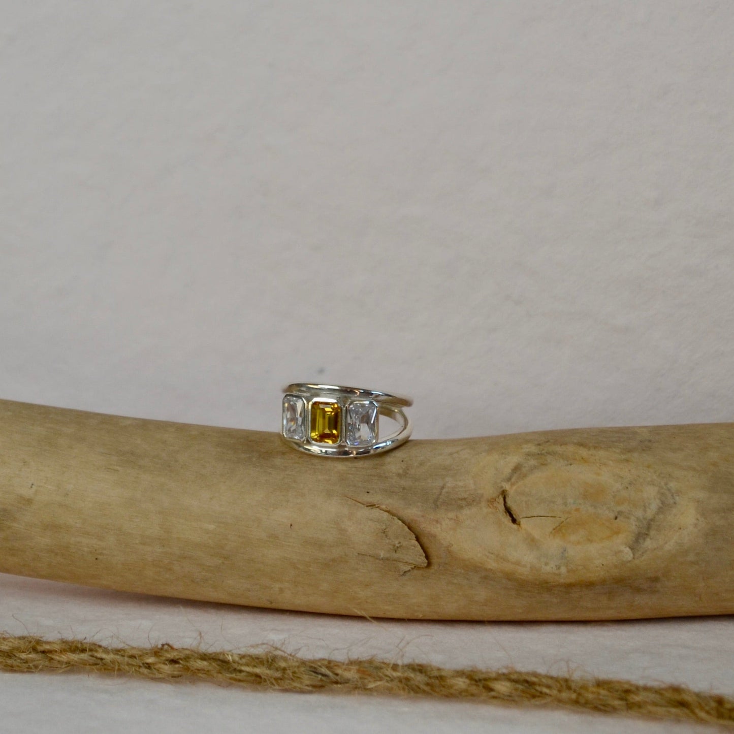 Yellow Sapphire & Diamond Trio Engagement Ring