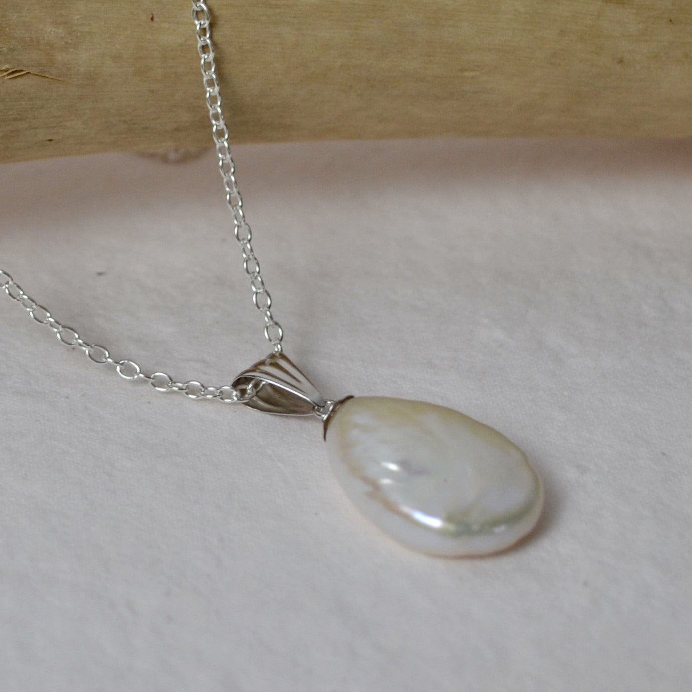 Silver Pear Pearl Pendant