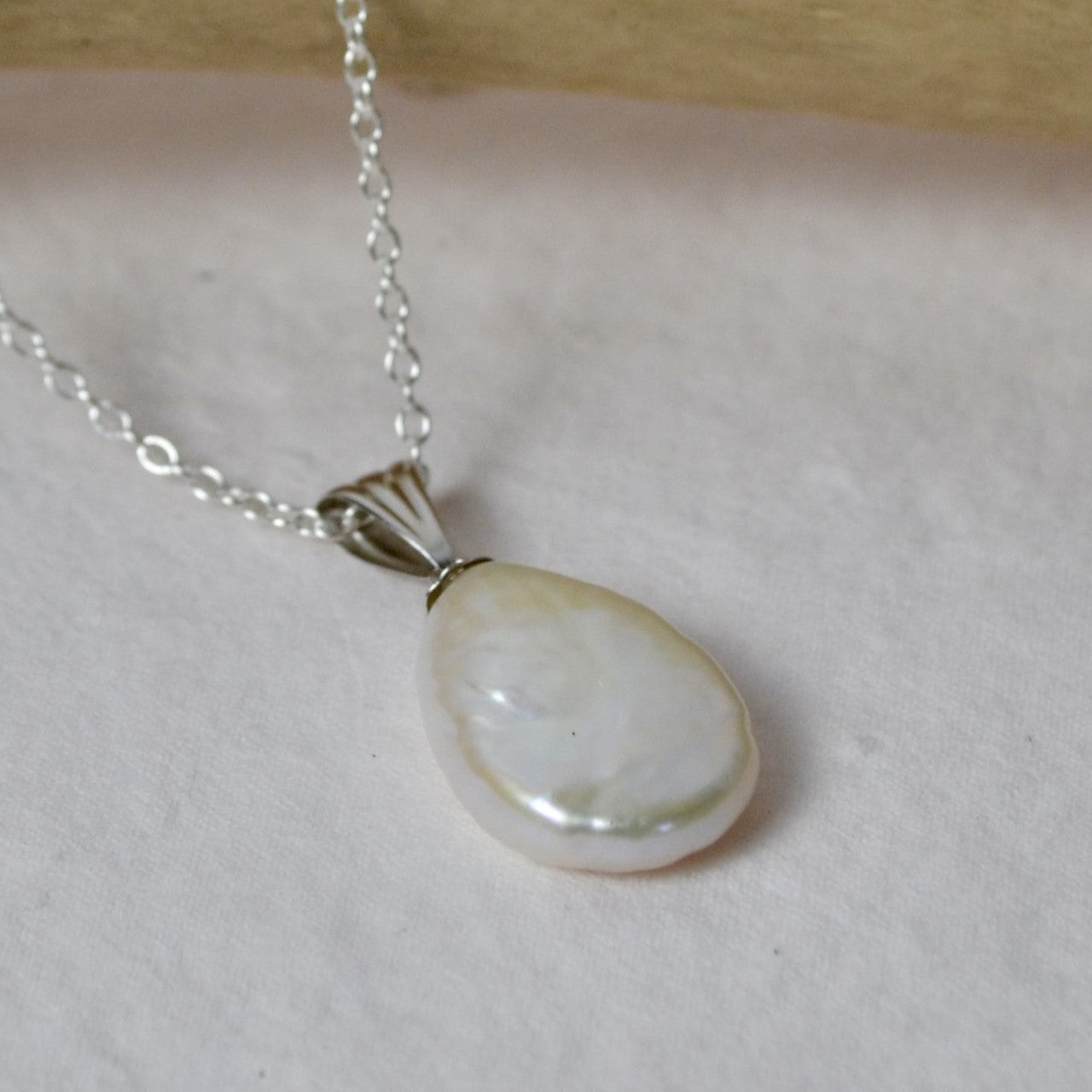 Silver Pear Pearl Pendant
