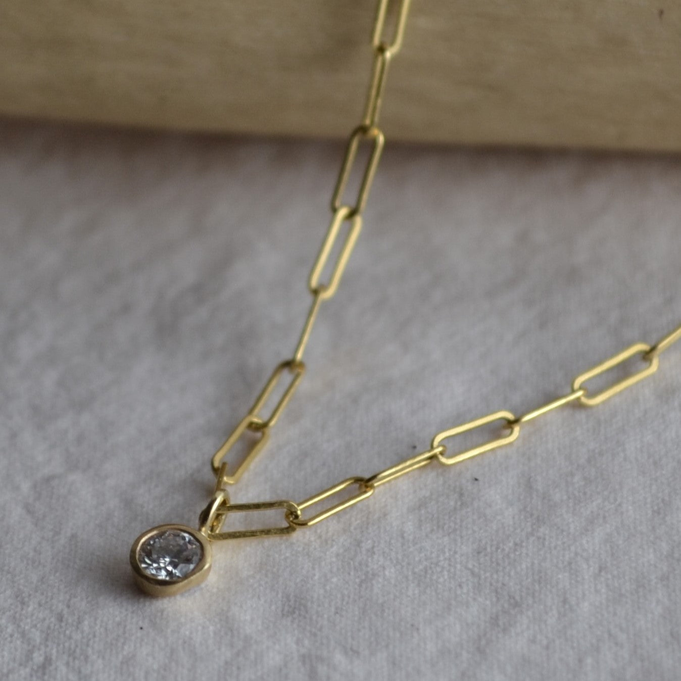 Gold Diamond Solitaire Paperclip Necklace