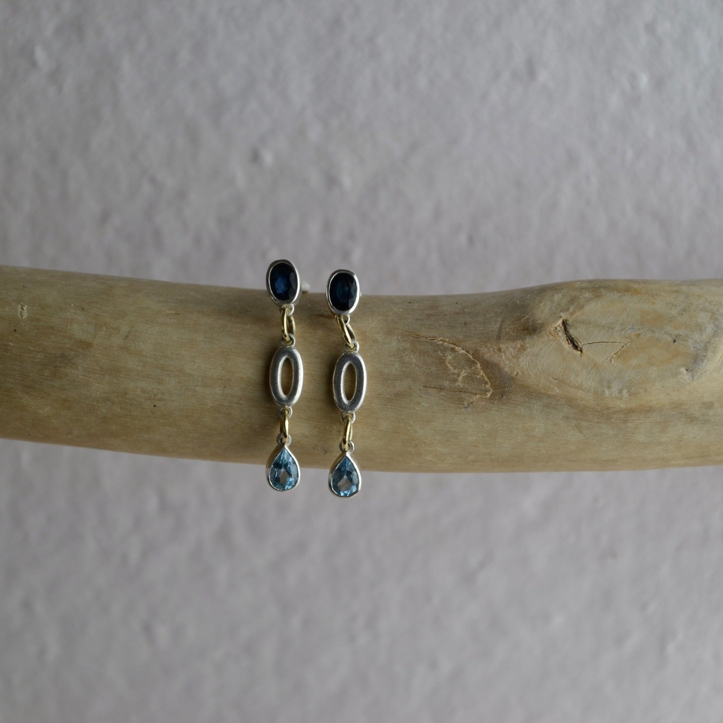 Sapphire & Aquamarine Mixed Metal Drop Earrings