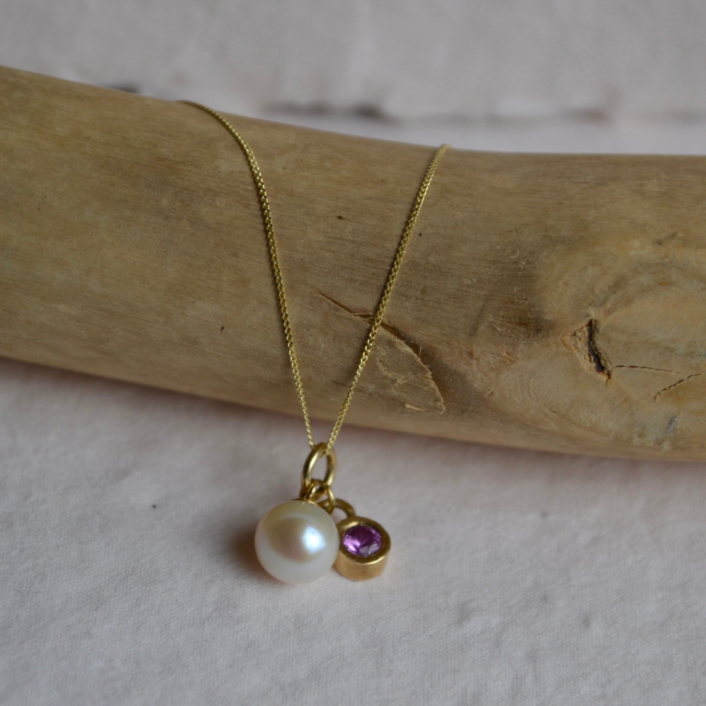 Pink Sapphire and Pearl Pendant