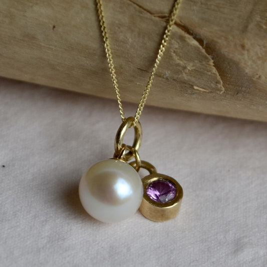Pink Sapphire and Pearl Pendant