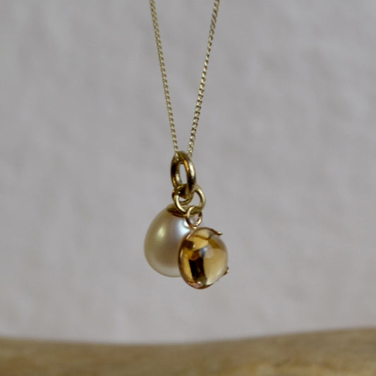 Citrine and Teardrop Pearl Gold Pendant