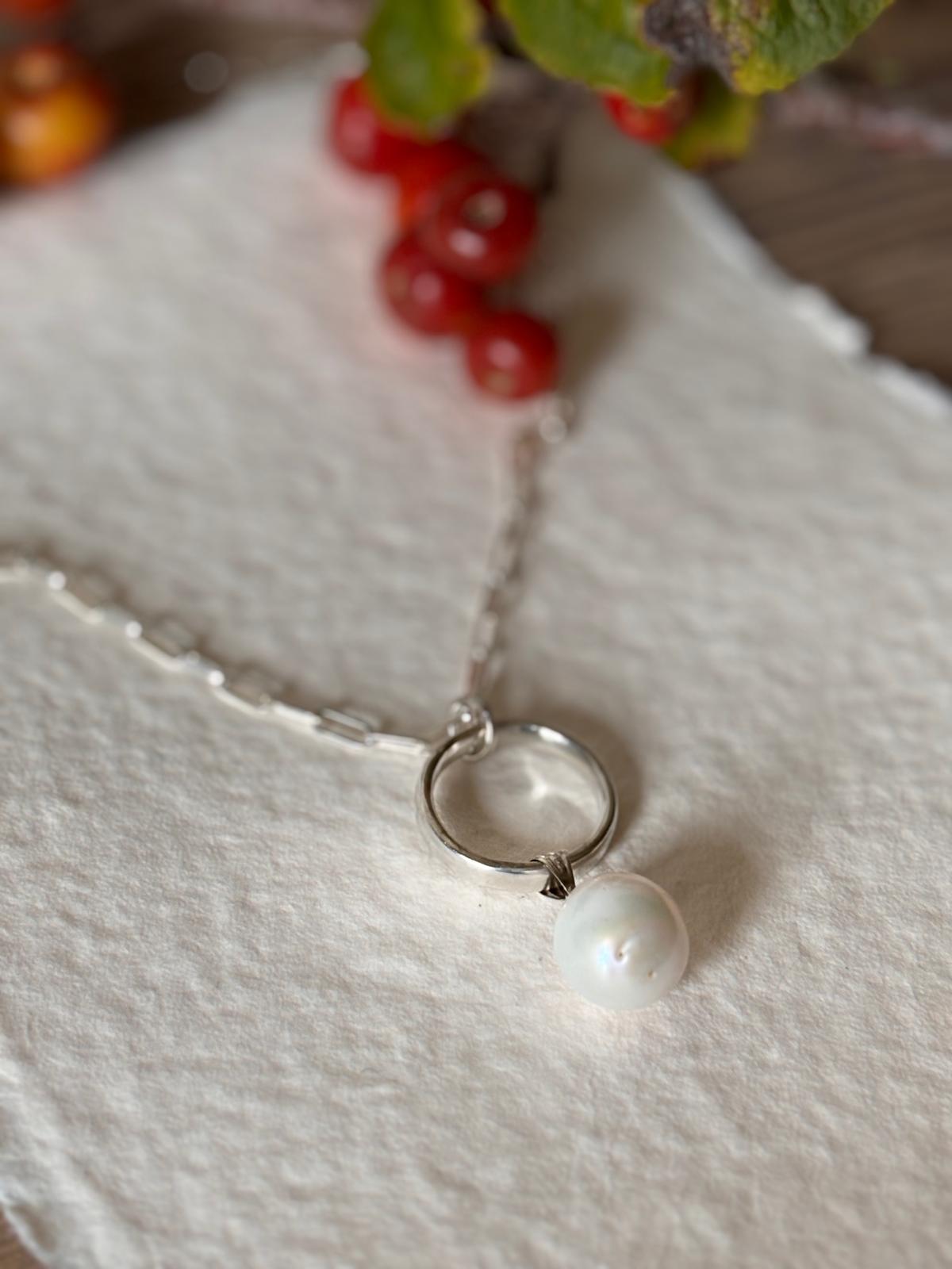 Chunky Silver & Pearl Drop Necklace