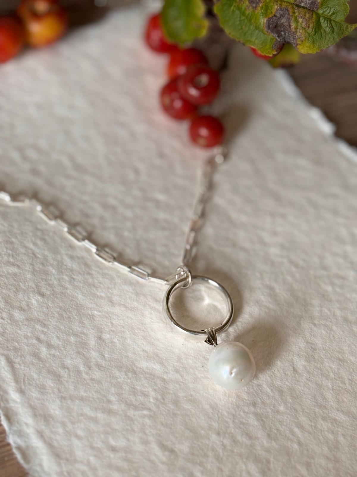 Chunky Silver & Pearl Drop Necklace