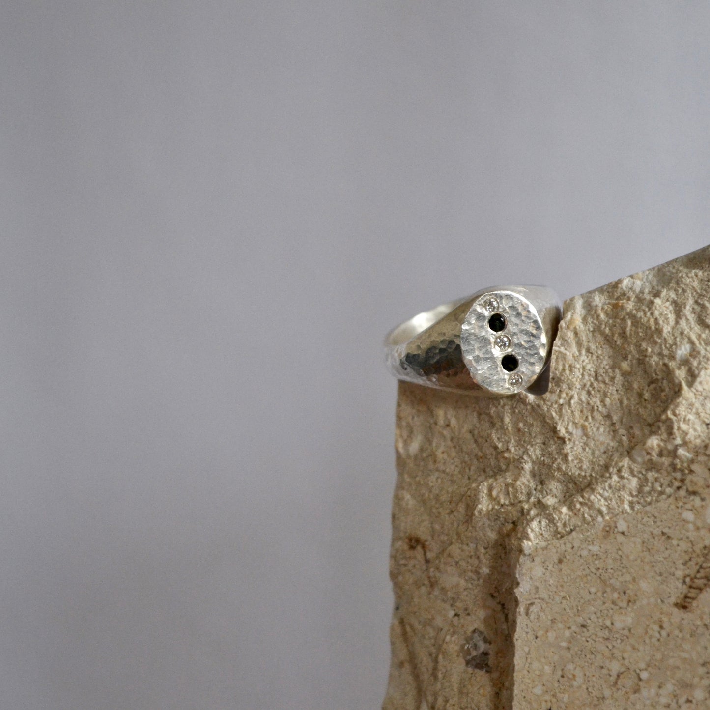 Silver Diamond & Tourmaline Signet Ring