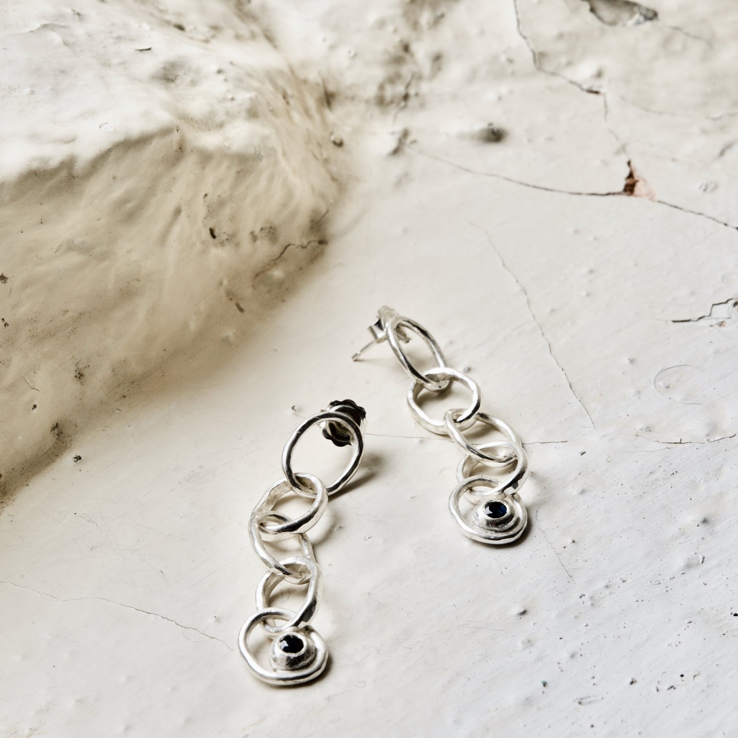 Silver Sapphire Drop Earrings