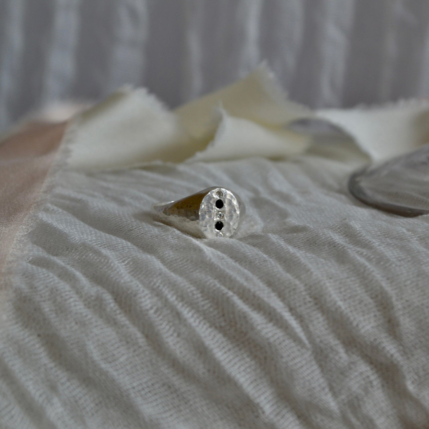 Silver Diamond & Tourmaline Signet Ring