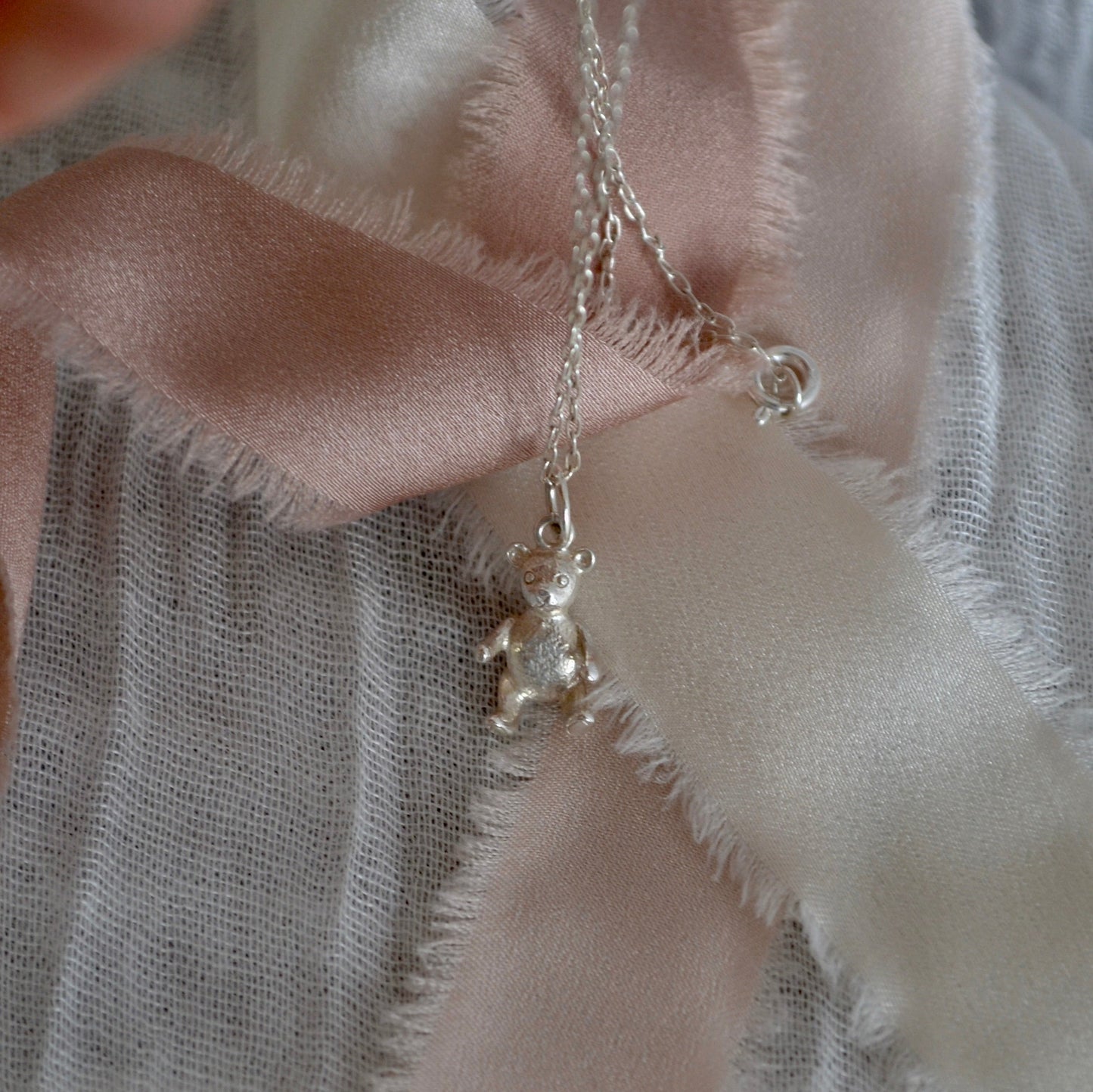 Silver Teddy bear Charm Necklace