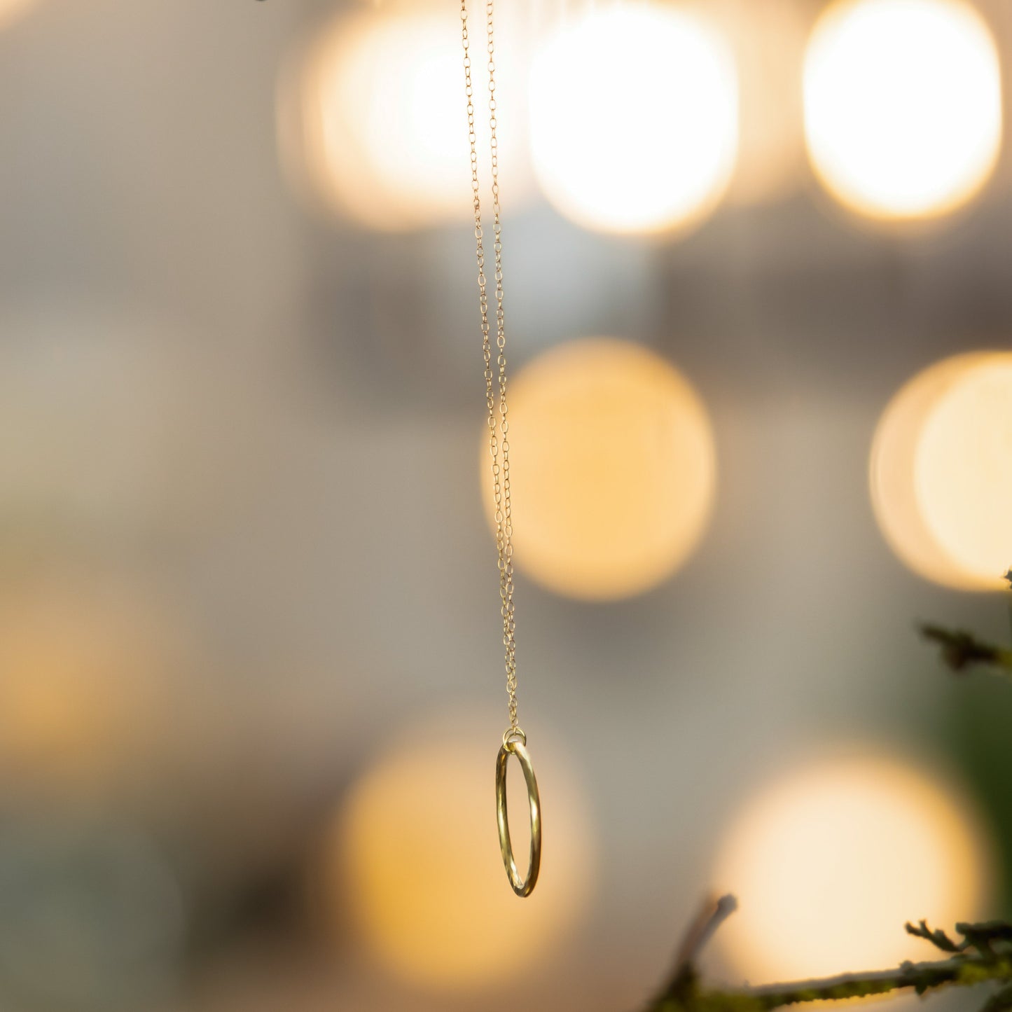 18ct yellow gold circle necklace suspended beautifully, elegant handmade fine jewellery.