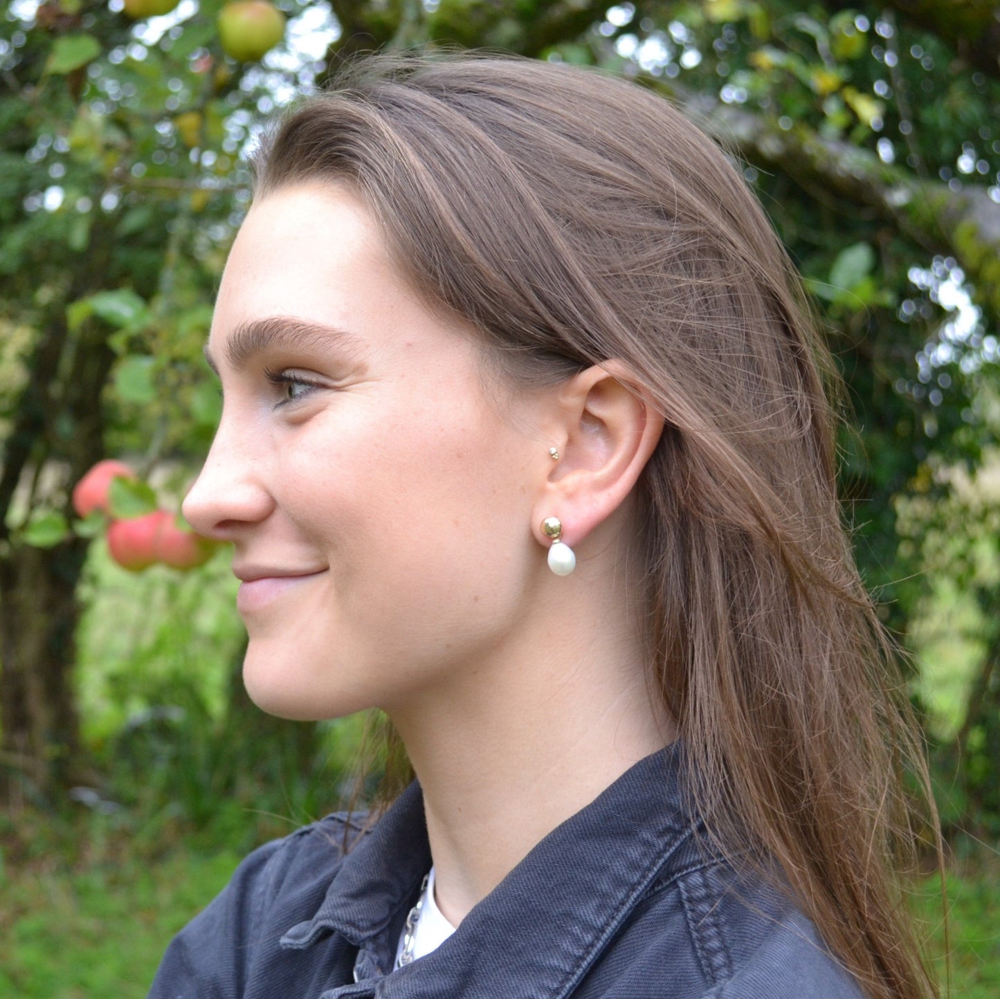 Gold Pearl Drop Studs