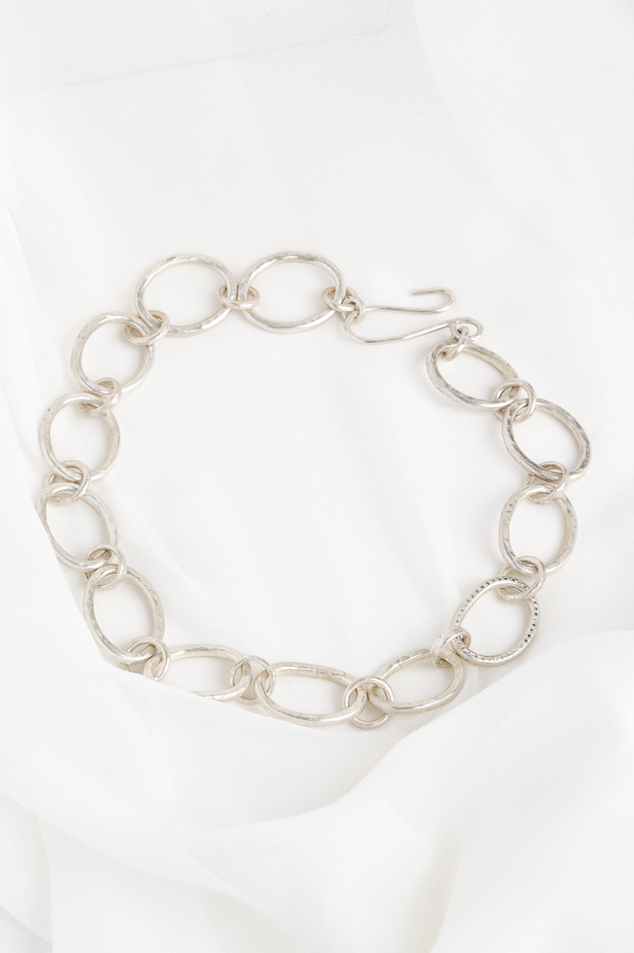Chunky Silver Diamond Bangle & Necklace Set