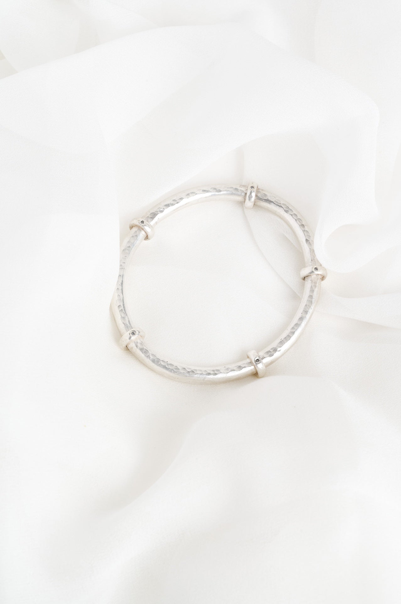 Chunky Silver Diamond Bangle & Necklace Set