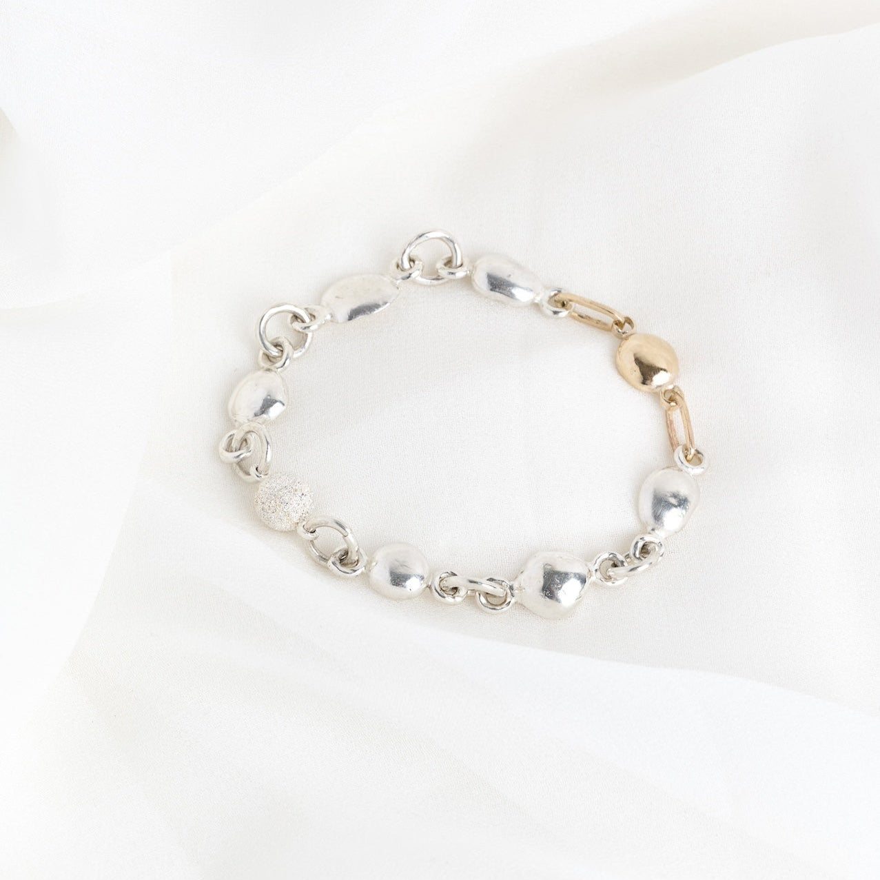 Silver & Gold River Pebble Bracelet