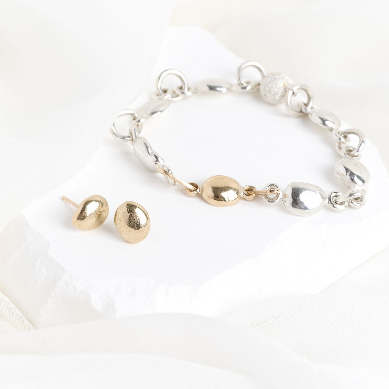 Silver & Gold River Pebble Bracelet