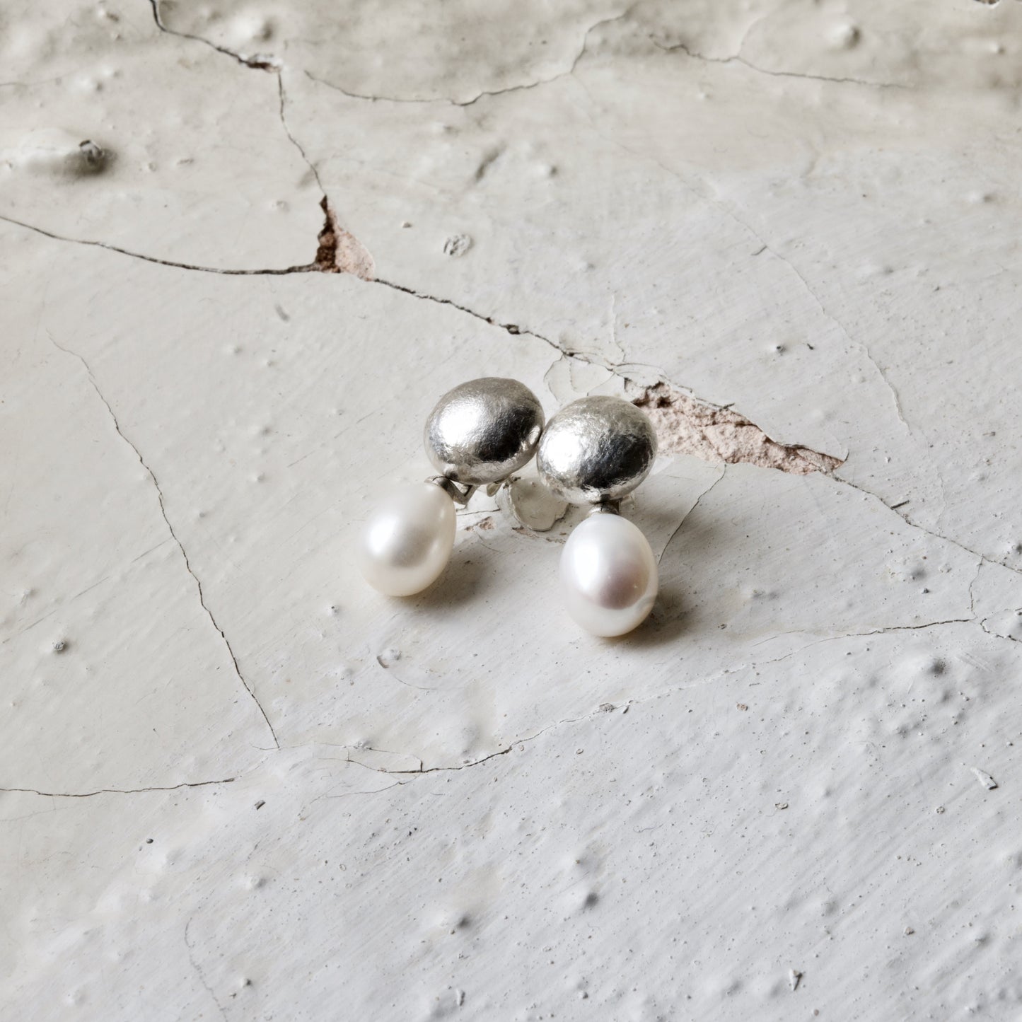 Silver Pearl Drop Studs