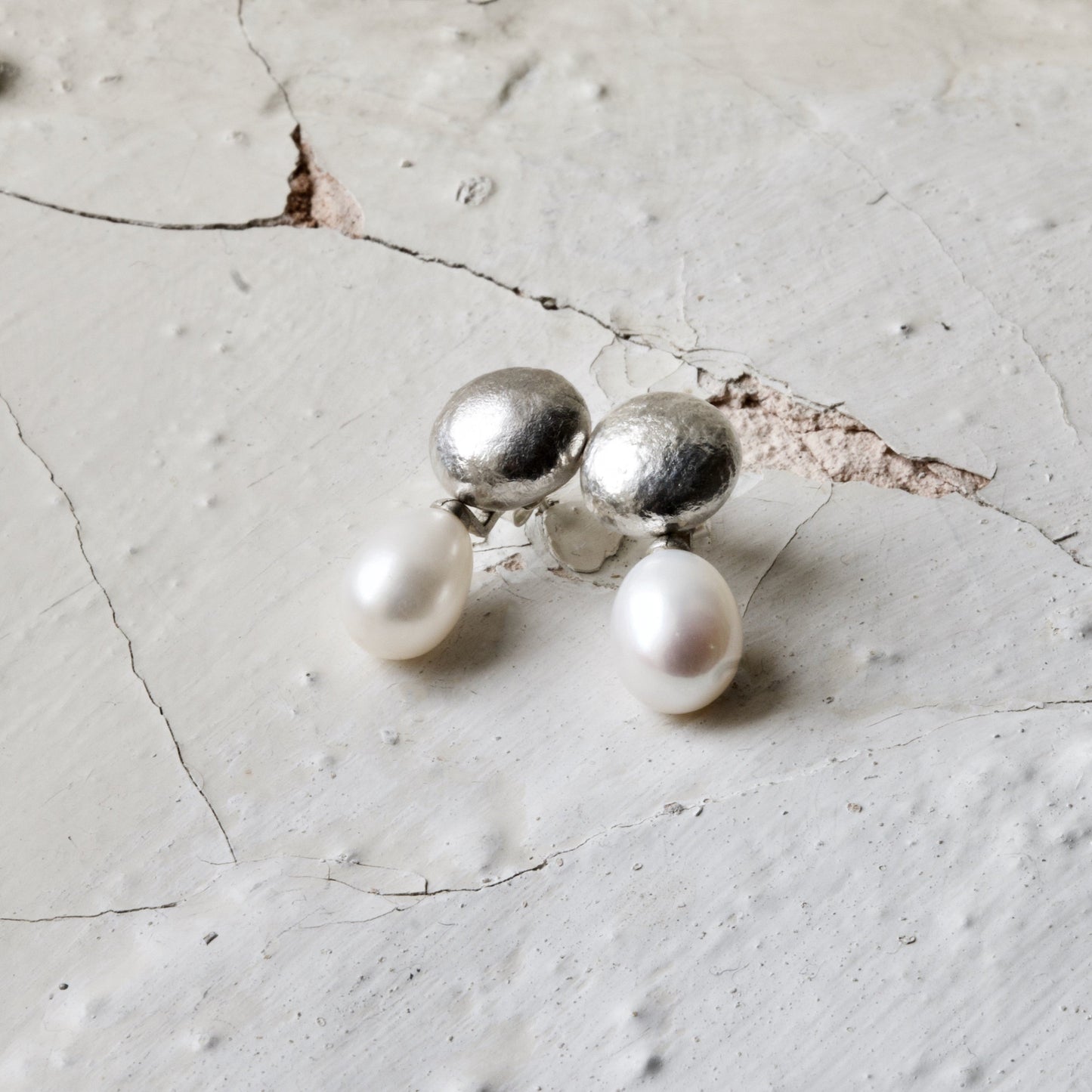 Silver Pearl Drop Studs