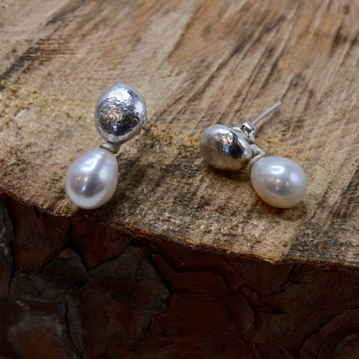 Silver Pearl Drop Studs