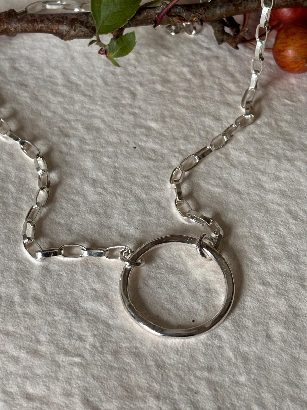 Flat Silver Circle Necklace