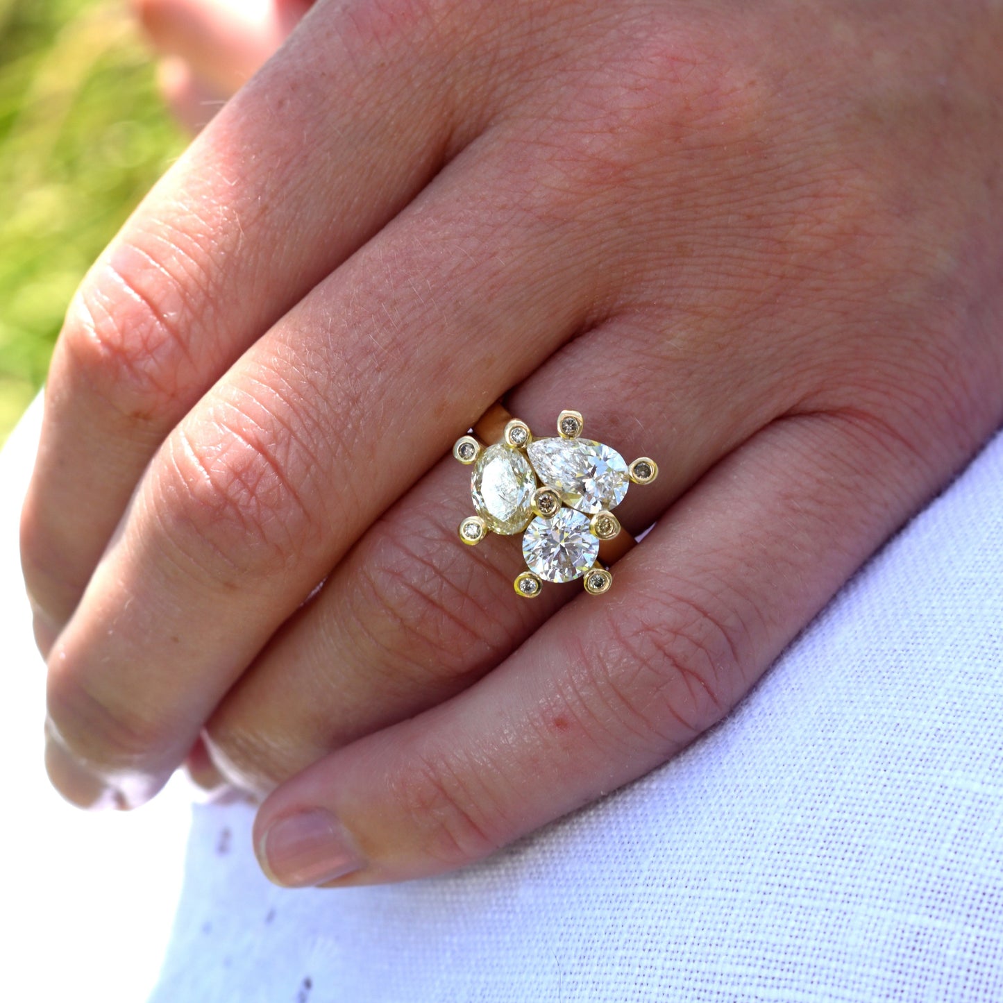 Triple Diamond Engagement Ring