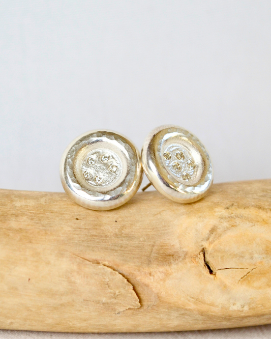 Chunky Silver Circle Diamond Studs