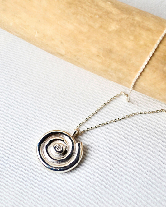 Silver Diamond Spiral Necklace