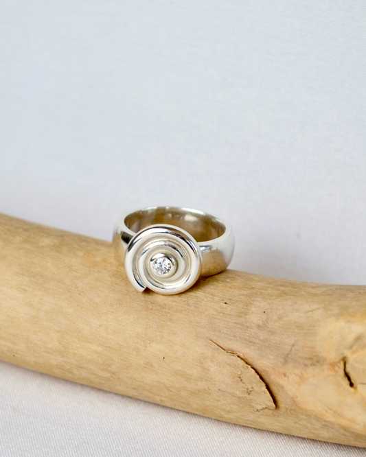 Silver Diamond Spiral Ring