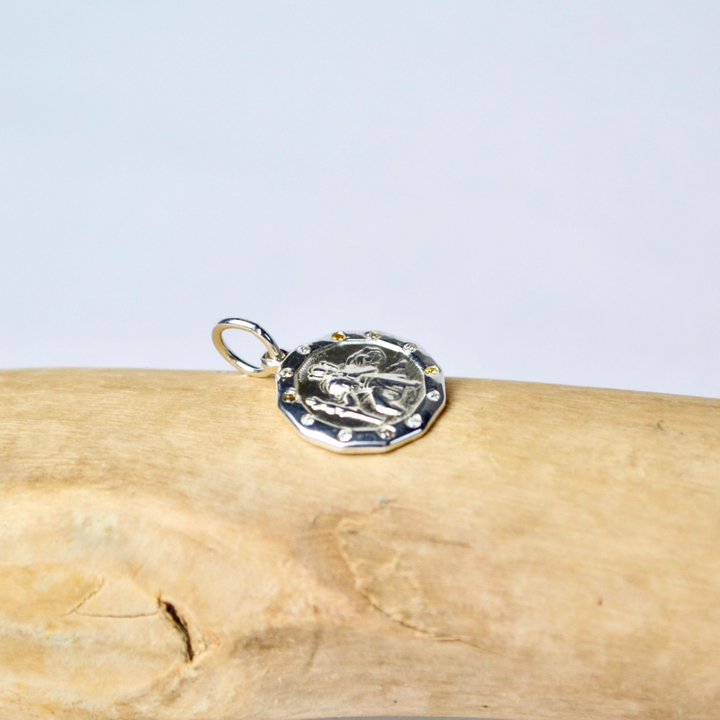 Yellow &amp; White Diamond Sterling Silver St. Christopher Pendant with Chain