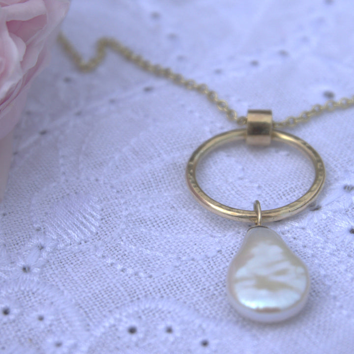 Gold Pear Pearl Necklace