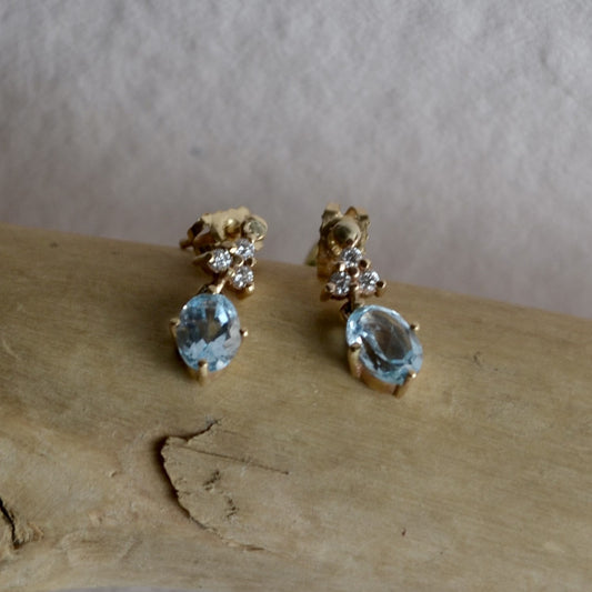 Your Something Blue - Gold Diamond & Topaz Drop Earrings