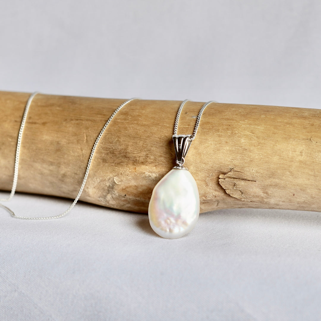 Silver Pear Pearl Pendant