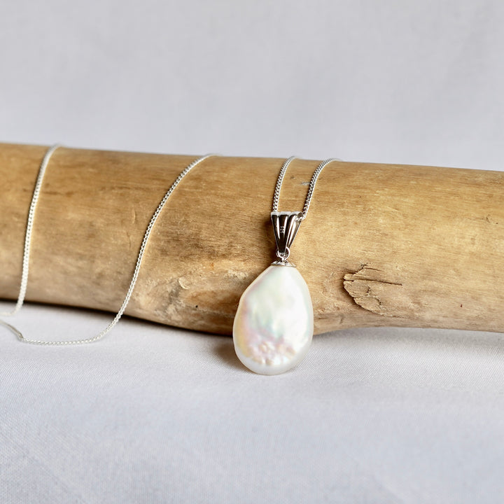 Silver Pear Pearl Pendant