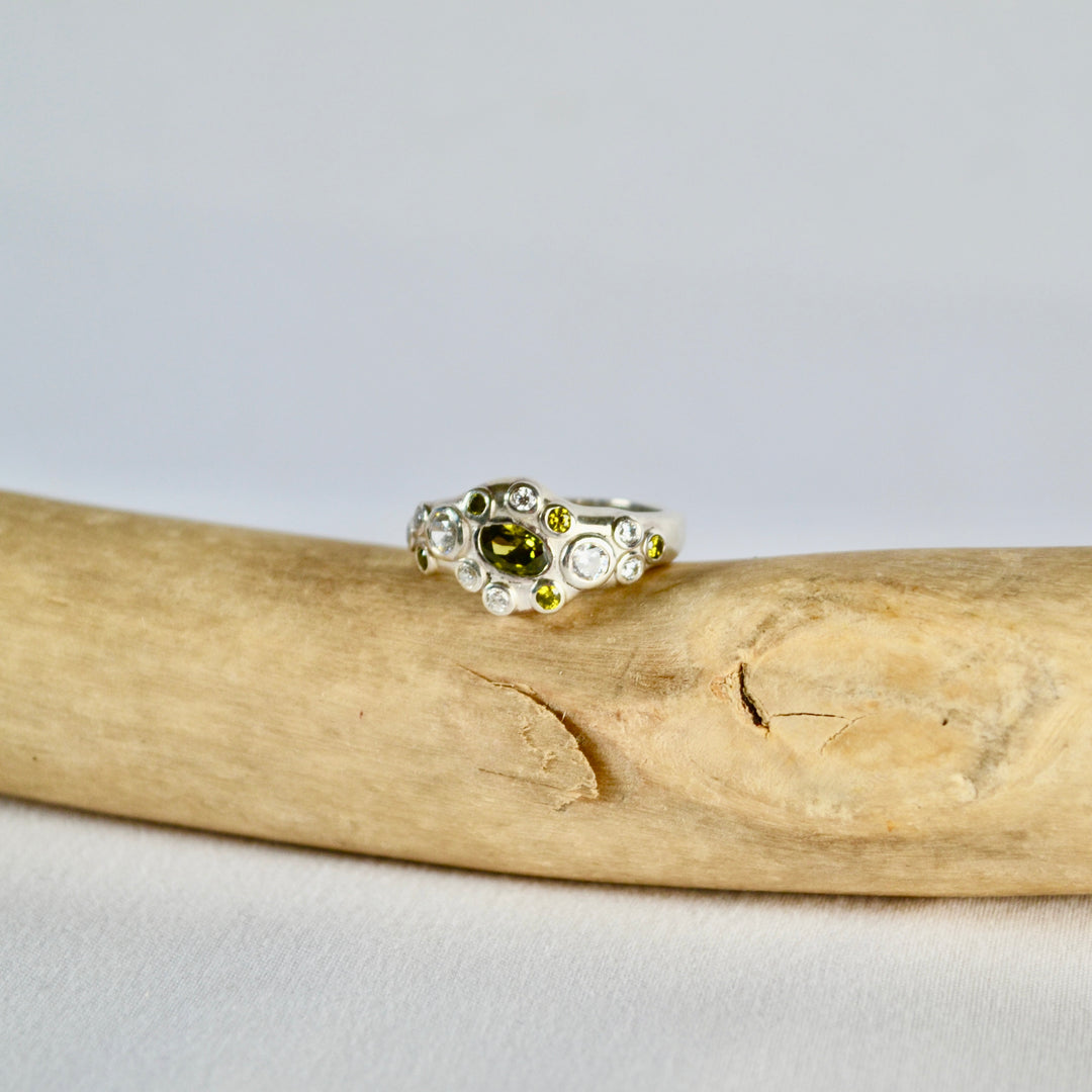 Olive Green Tourmaline and Diamond Statement Ring