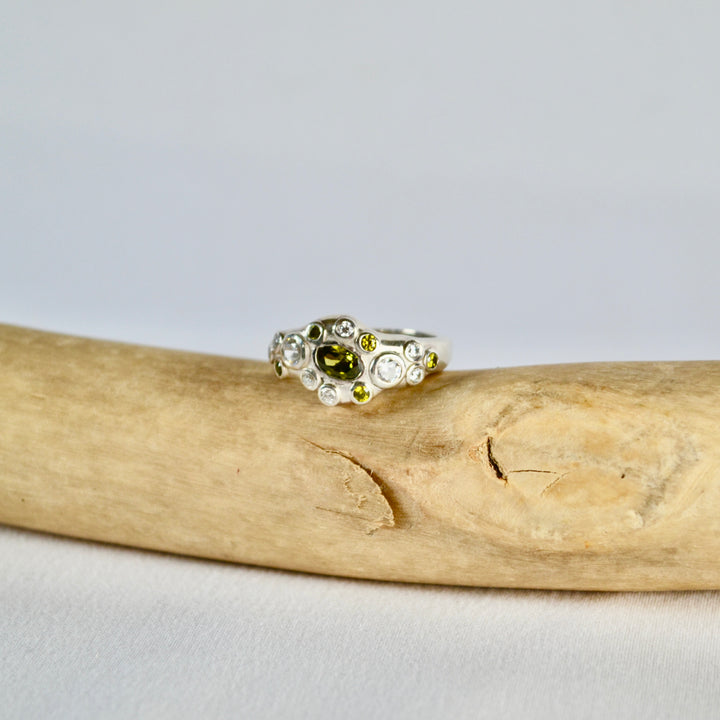 Olive Green Tourmaline and Diamond Statement Ring