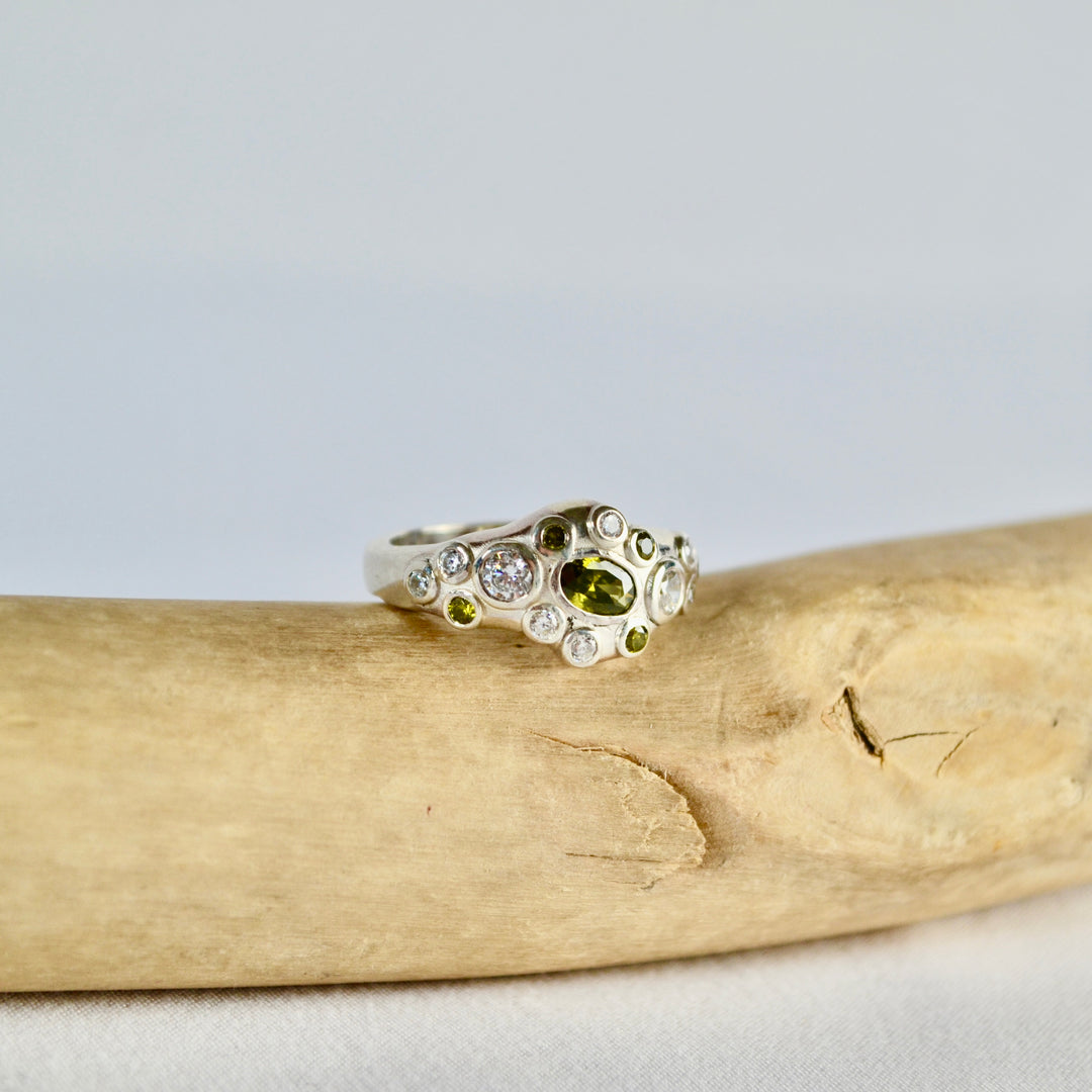 Olive Green Tourmaline and Diamond Statement Ring