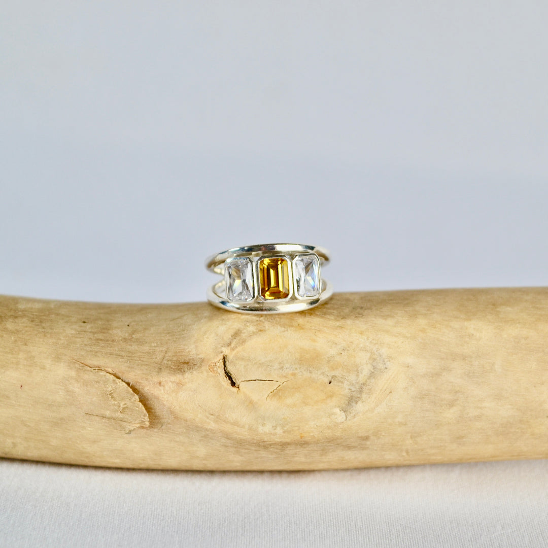 Yellow Sapphire &amp; Diamond Trio Engagement Ring