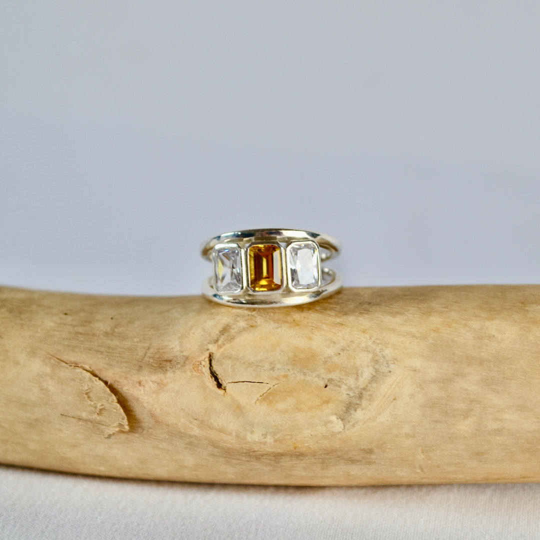 Yellow Sapphire &amp; Diamond Trio Engagement Ring