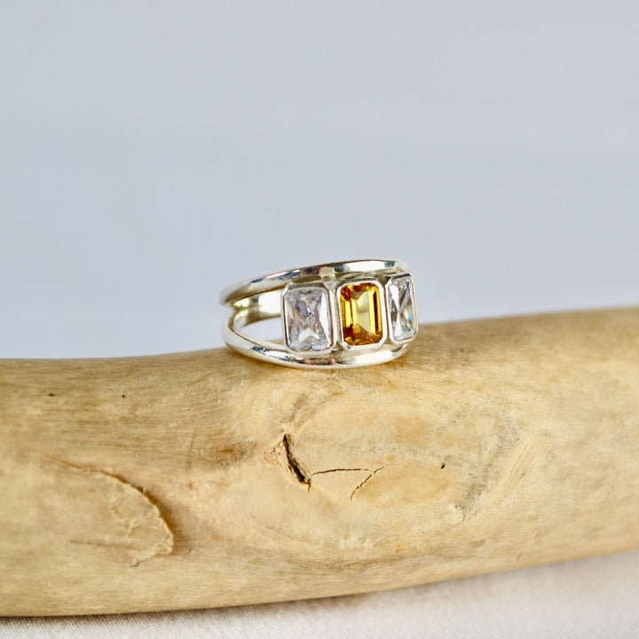 Yellow Sapphire &amp; Diamond Trio Engagement Ring