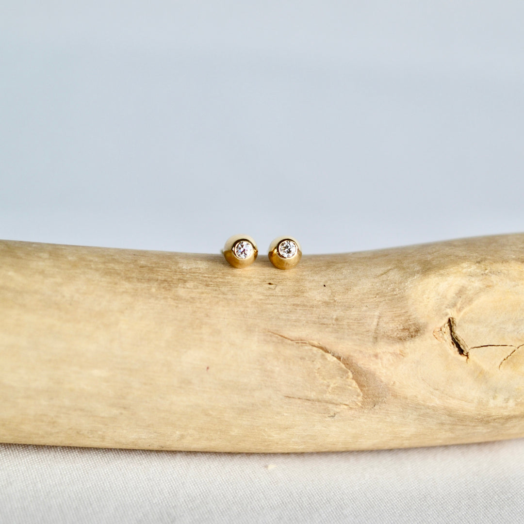 Domed Gold Diamond Studs