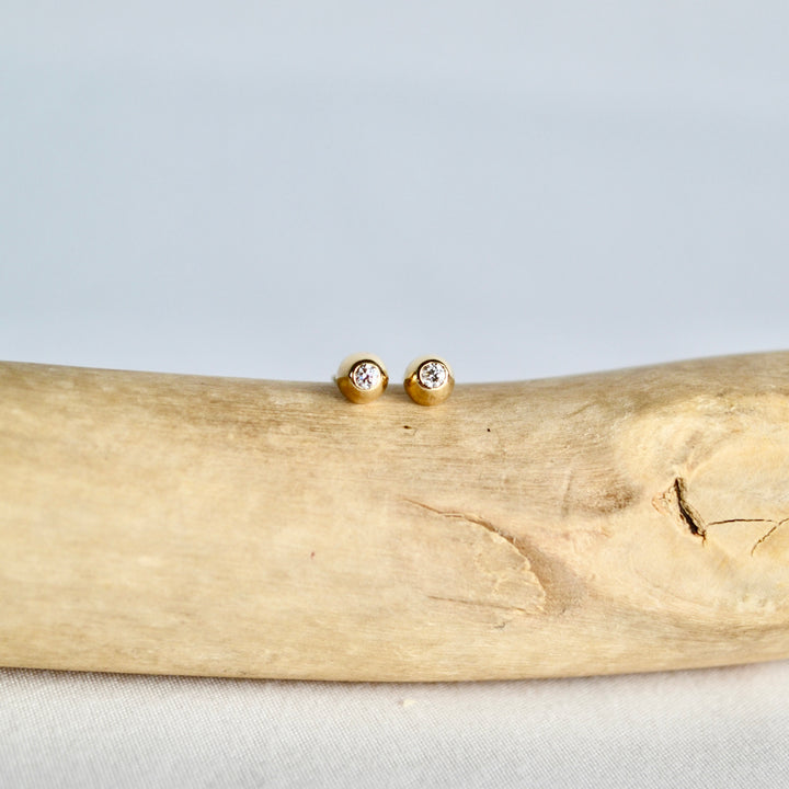 Domed Gold Diamond Studs