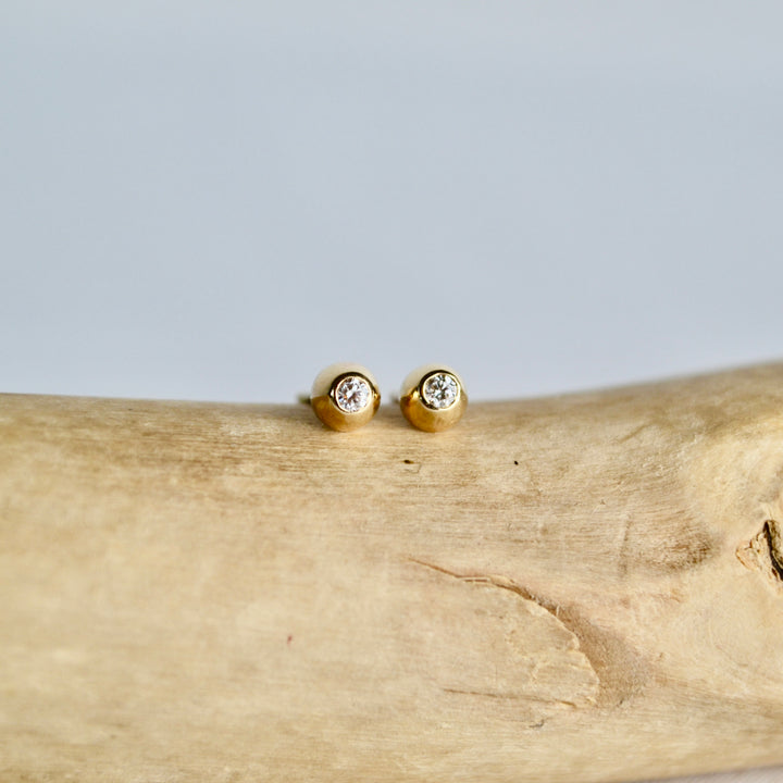 Domed Gold Diamond Studs