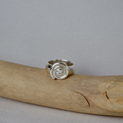 Silver Diamond Spiral Ring