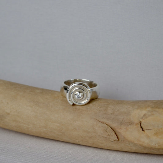 Silver Diamond Spiral Ring