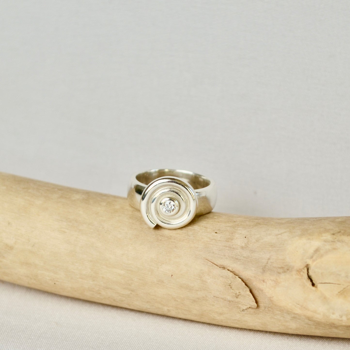 Silver Diamond Spiral Ring