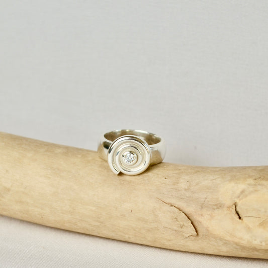 Silver Diamond Spiral Ring