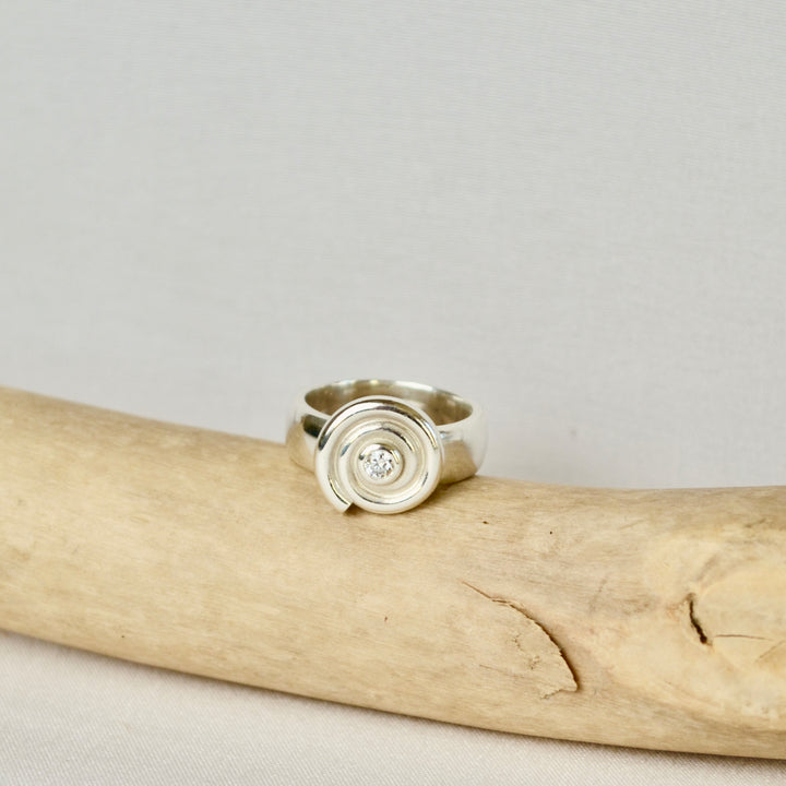 Silver Diamond Spiral Ring