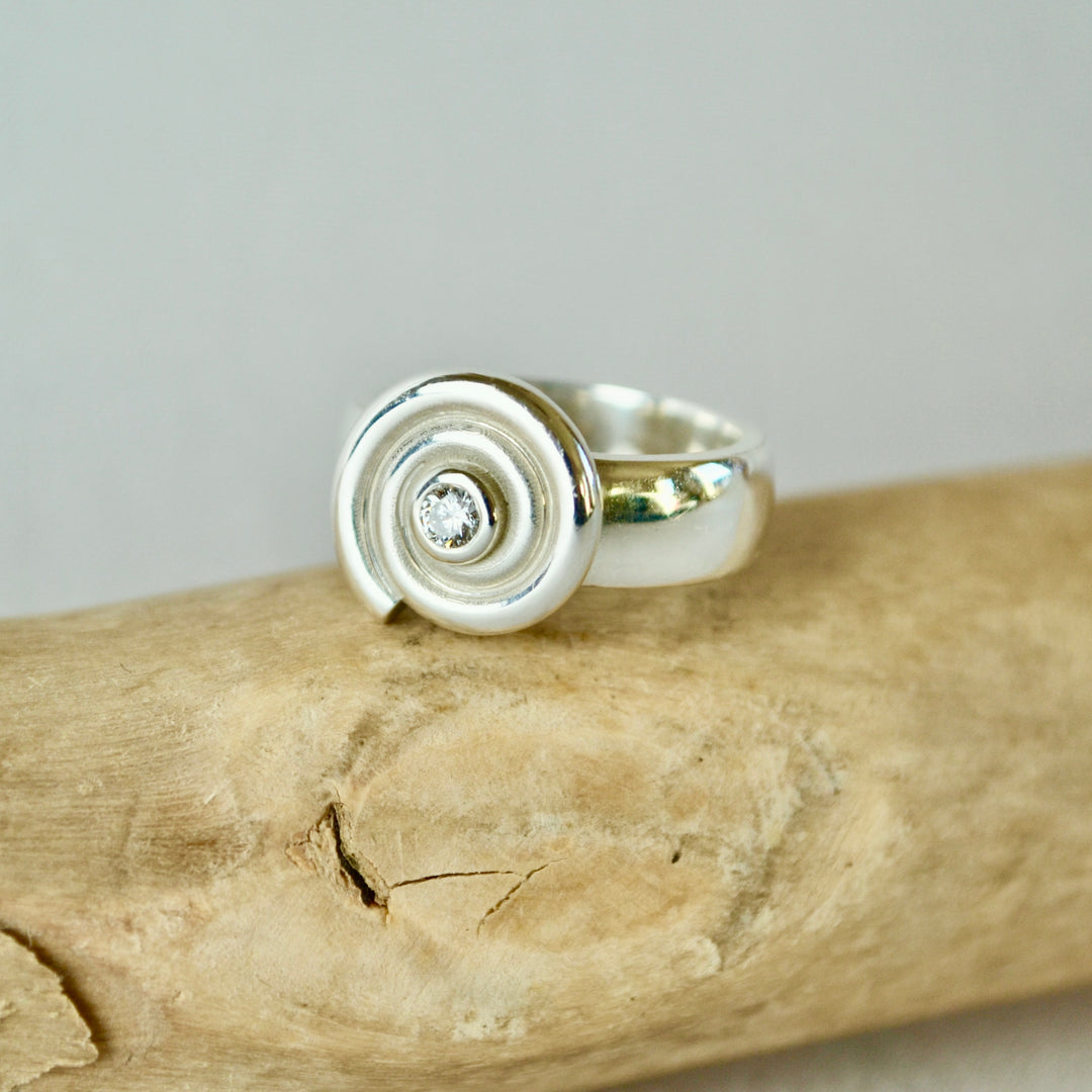 Silver Diamond Spiral Ring
